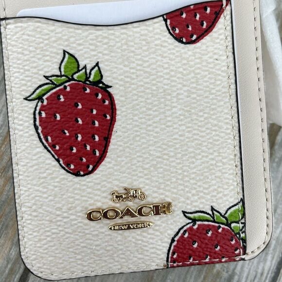 Coach Zip Card Case With Strawberry Print Wallet Bag Purse - Picture 4 of 11